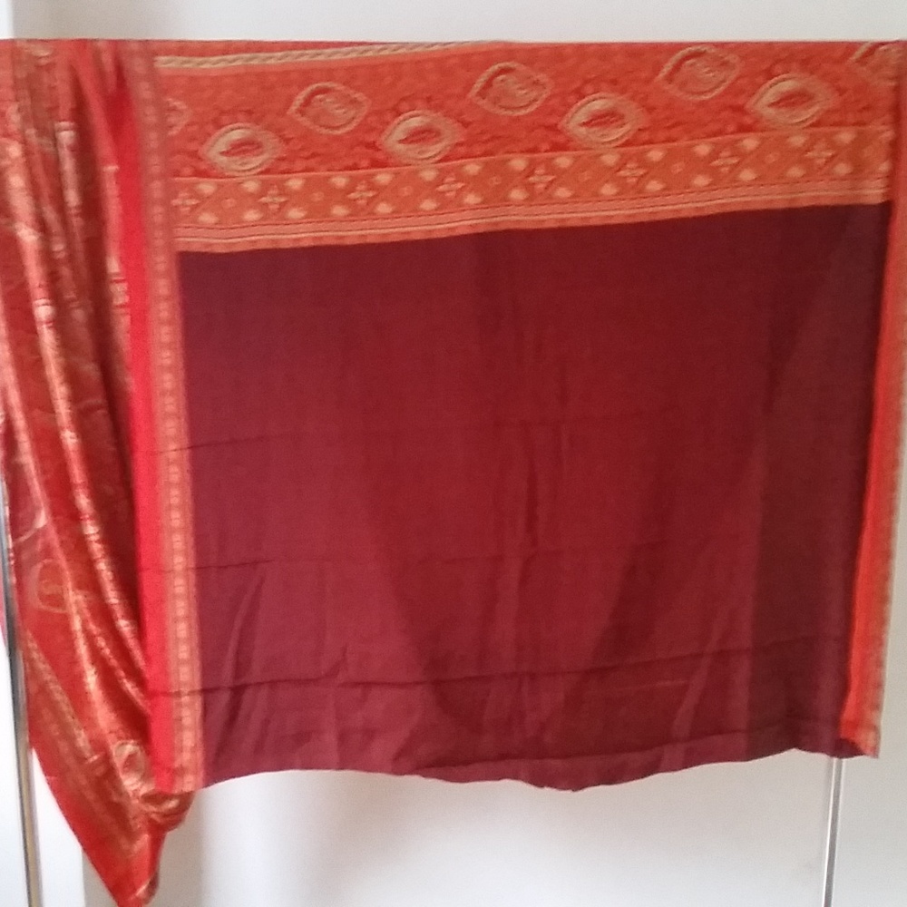 Orange Paisley Printed Silk Sari Fabric